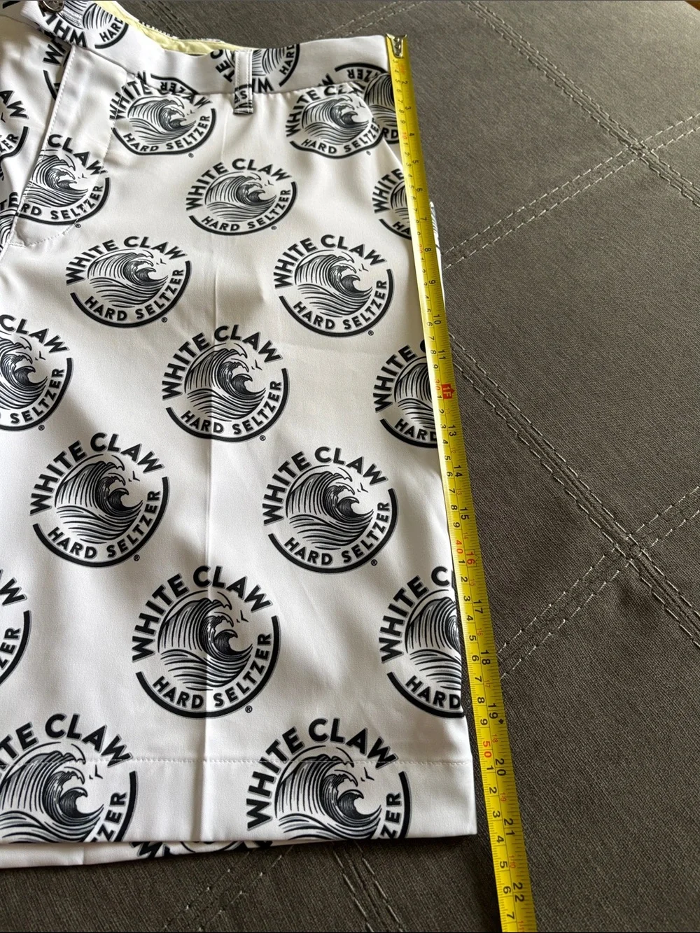 Loud Mouth White Claw Seltzer Golf Shorts White Black Logo Size 38 Men's